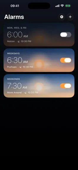 Thrise alarm list with living-sky cards