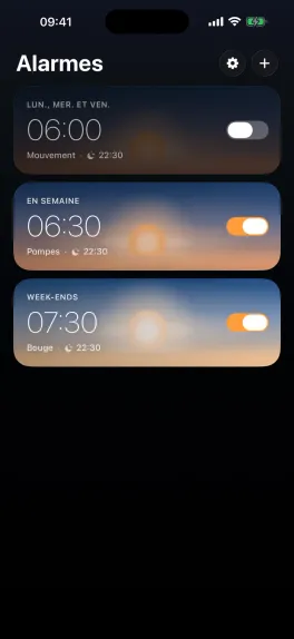 Liste d’alarmes Thrise avec cartes sous un ciel vivant