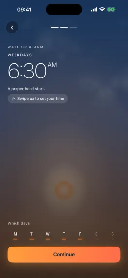 Setting the wake time by dragging the sunrise