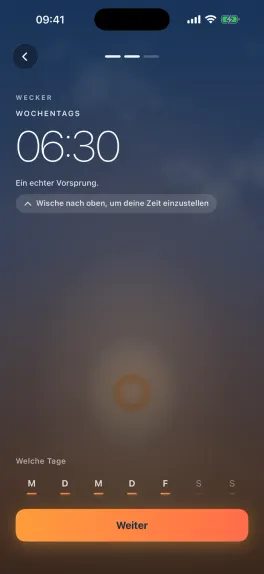 Weckzeit durch Ziehen des Sonnenaufgangs einstellen