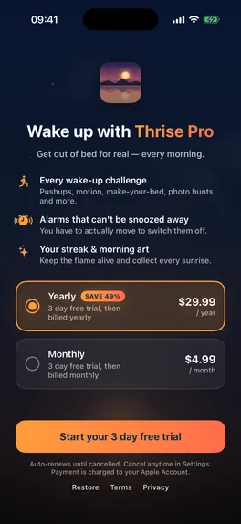 Thrise Pro subscription screen